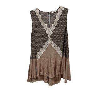 UMGEE Wome'n Top M With Embroidery Lace In Front Printed & Solid Fabric BOHO‎